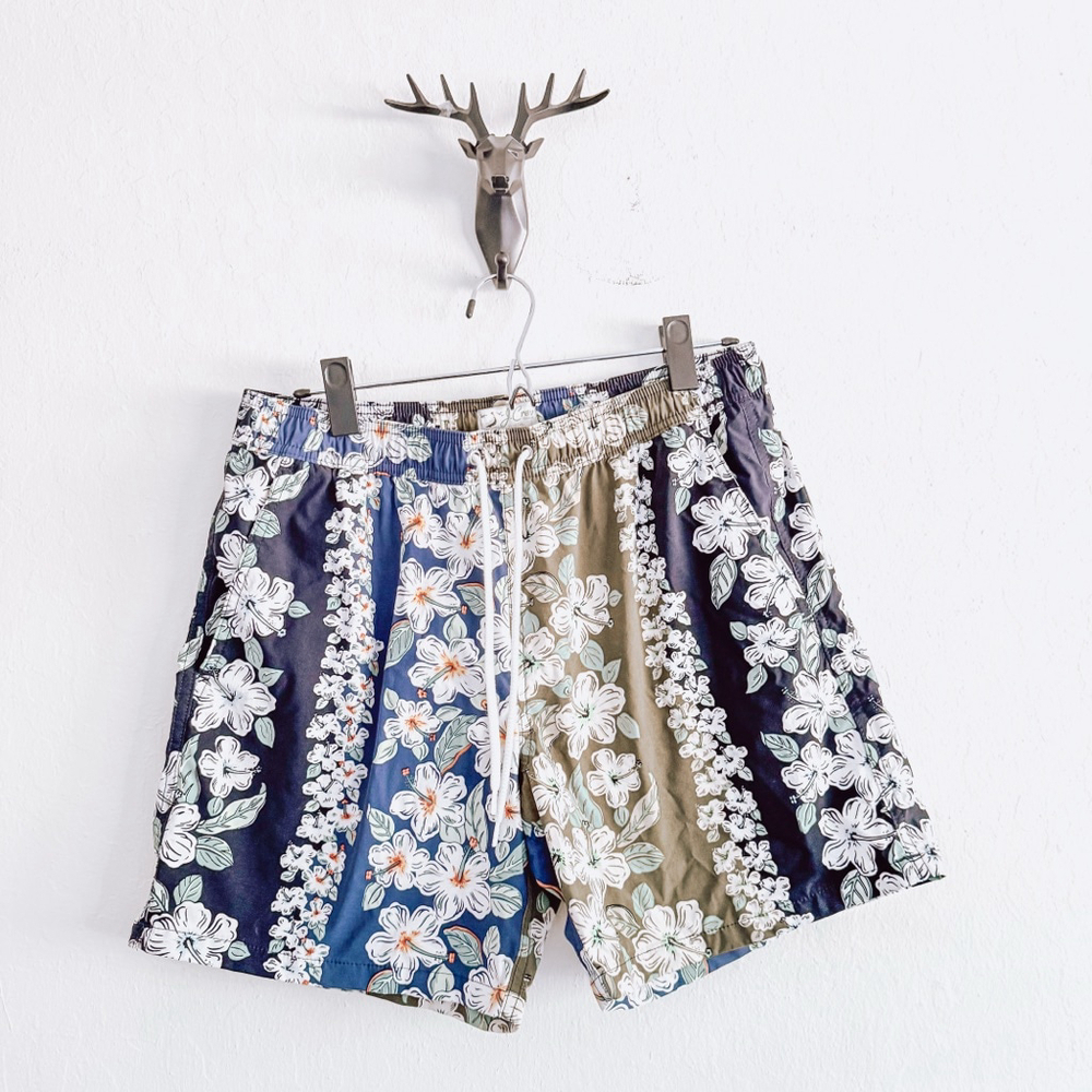 J. Crew Men's Blue Green Floral Swim Trunks Shorts Size Medium